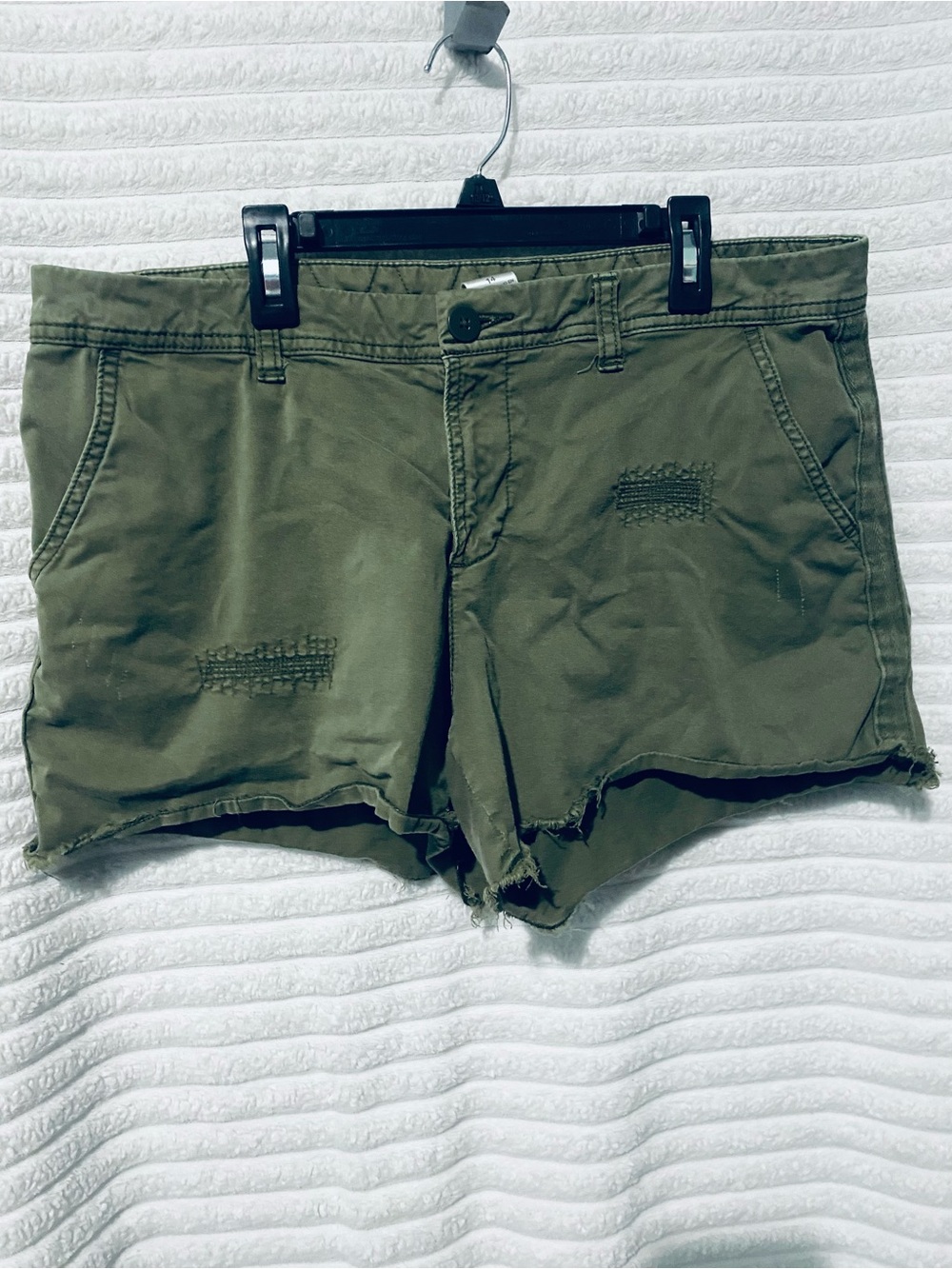 Time and Tru Olive Green Distressed Denim Jean Shorts